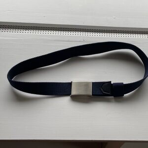 Navy Blue Webbing Belt with Silver Buckle